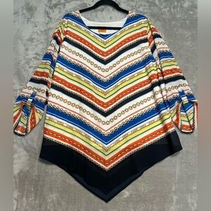 Ruby Rd Roll Tab Sleeve Blouse Top Women’s 2X Gold Stripe Artsy Abstract